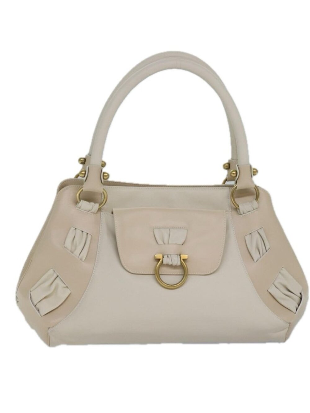 Salvatore Ferragamo Gancini Shoulder Bag Leather White Gold